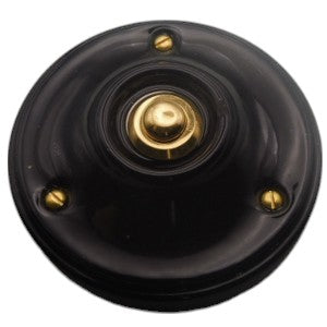 Sonnette en Porcelaine noire bouton Laiton + carillon sans fil